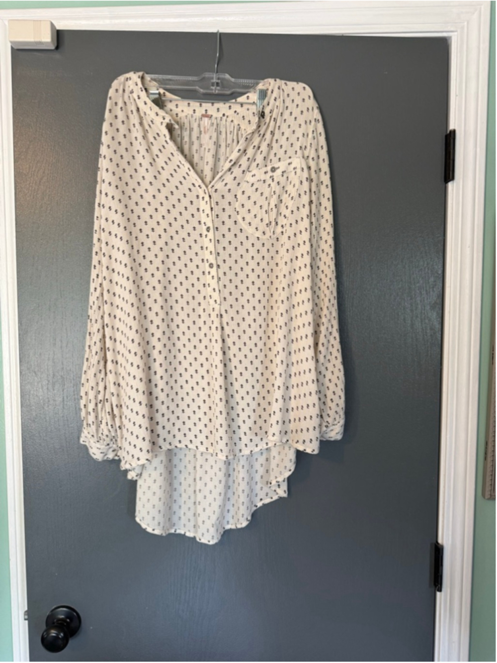 Women's Free People Blouse S Off-White Black Printed